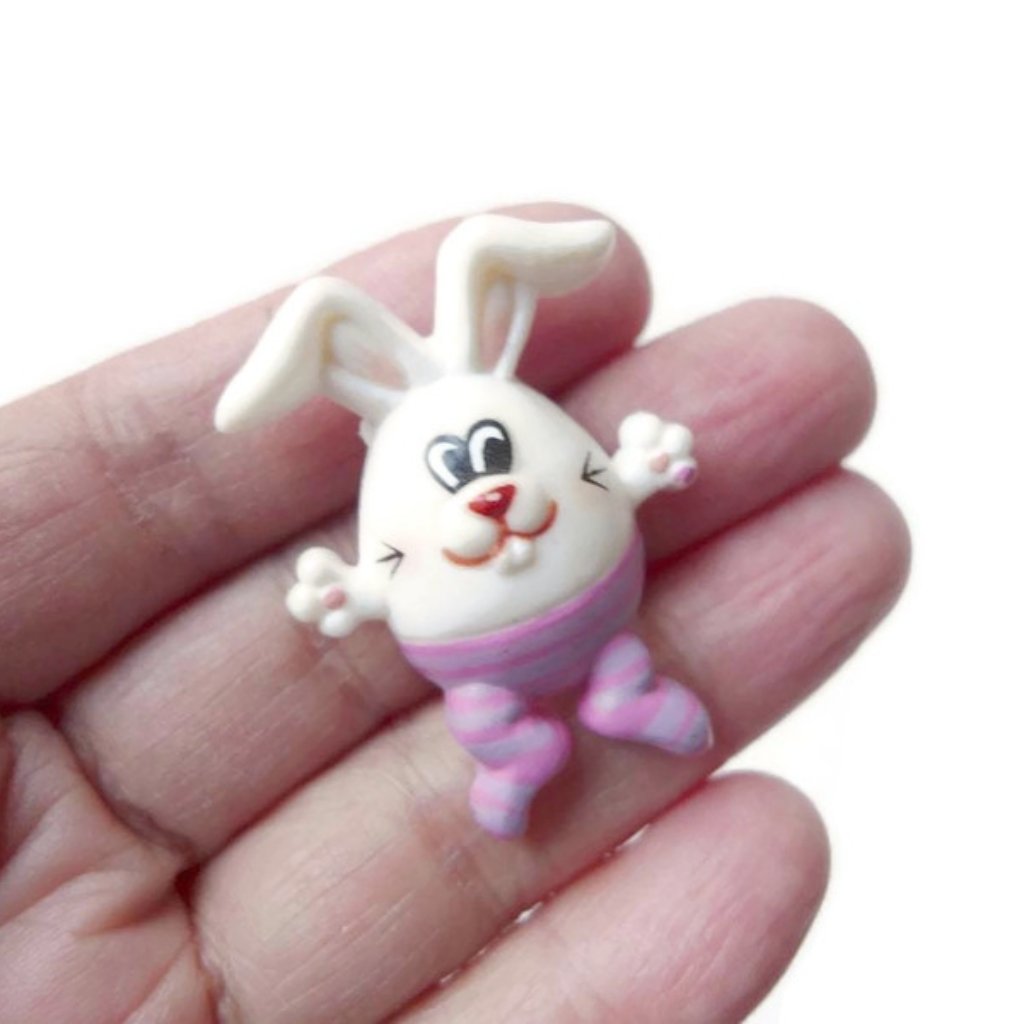 Vtg 80s Easter Bunny Egg Brooch By Russ